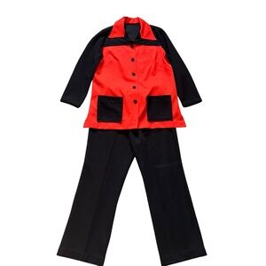 VTG 70s Woman’s Orange & BlackPantsuit Jacket Pants Polyester Leisure Suit Disco